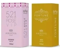 Kit 2 Perfumes 521 Rose Vip + Fortune 100ml Amakha Paris