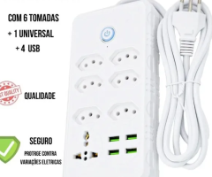 extraordinario filtro de linha multitomada 4-usb 7 tomadas 1 universal 4-usb bi-volt 2m ca