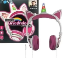 Fone De Ouvido Infantil Unicórnio para Meninas com Luzes de LED. Mod. FON-8524 Inova